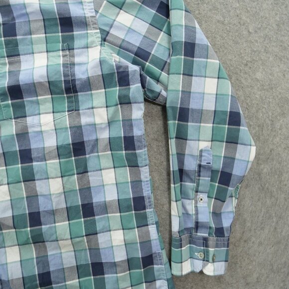 Banana Republic Shirt Mens Large Green Blue Button Up Plaid Slim Custom - Picture 5 of 14